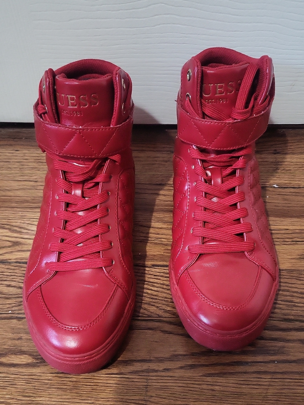 GUESS Red Quilted High-Top Sneakers